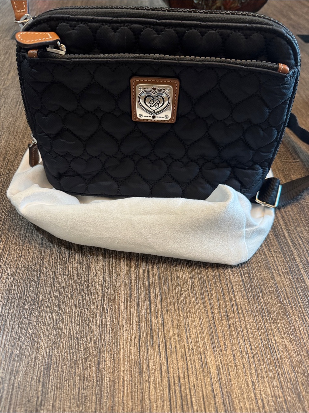 Brighton Black Quilted Heart Crossbody with Metal Logo Plaque - Picture 2 of 5